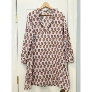 Livro Floral Dress Block Print Size M 100% Cotton Popover V neck